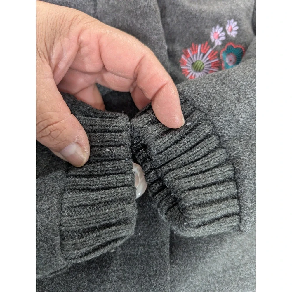 Penelope Mack Girls Dark Gray Button Front Embroidered Flower‎ Coat Size 4T